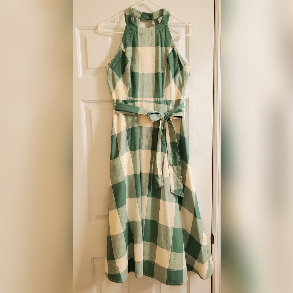 Anthropologie Gingham Halter Dress